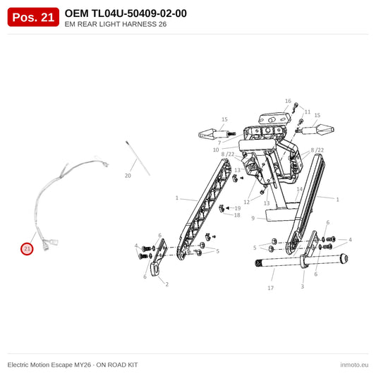 EM REAR LIGHT HARNESS 26 – Electric Motion Escape MY26 exploded view, on road kit, pos. 21