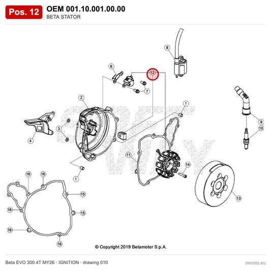 BETA STATOR – OEM 001.10.001.00.00, position 12 on the Beta EVO 300 4T MY26 ignition drawing