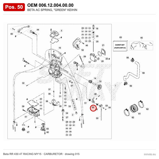 BETA AC SPRING, "GREEN" KEIHIN – OEM 006.12.004.00.00, position 50 on the Beta RR 430 4T RACING MY15 carburetor drawing