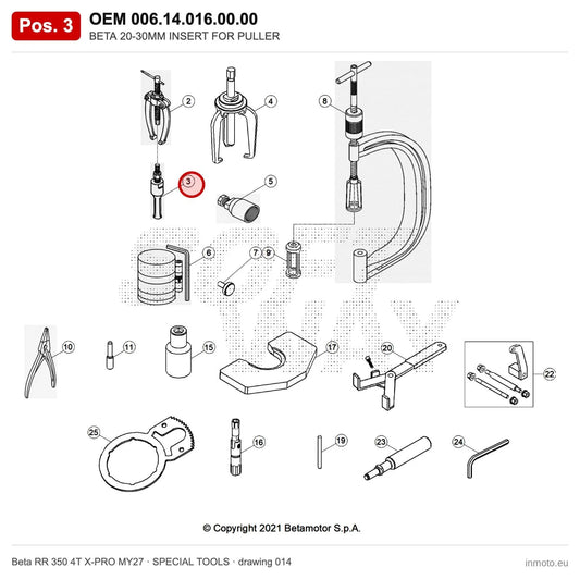 BETA 20-30MM INSERT FOR PULLER – OEM 006.14.016.00.00, position 3 on the Beta RR 350 4T X-PRO MY27 special tools drawing