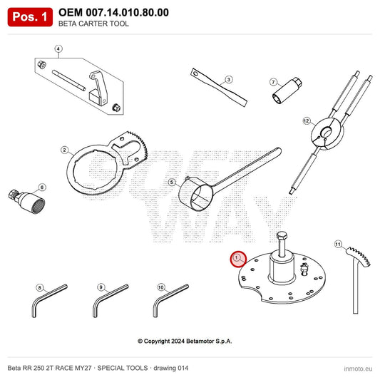 BETA CARTER TOOL – OEM 007.14.010.80.00, position 1 on the Beta RR 250 2T RACE MY27 special tools drawing