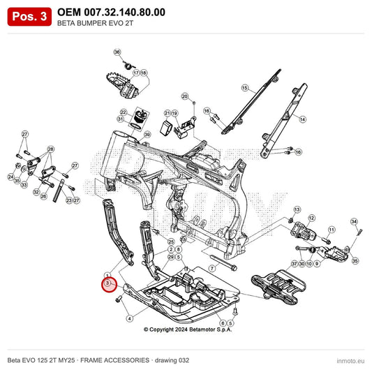 BETA BUMPER EVO 2T – OEM 007.32.140.80.00, position 3 on the Beta EVO 125 2T MY25 frame accessories drawing