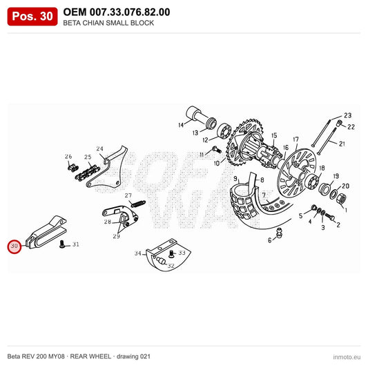 BETA CHIAN SMALL BLOCK – OEM 007.33.076.82.00, position 30 on the Beta REV 200 MY08 rear wheel drawing