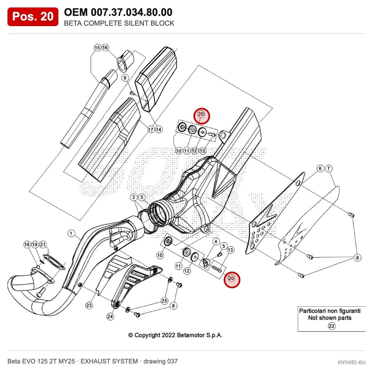 BETA COMPLETE SILENT BLOCK – OEM 007.37.034.80.00, position 20 on the Beta EVO 125 2T MY25 exhaust system drawing