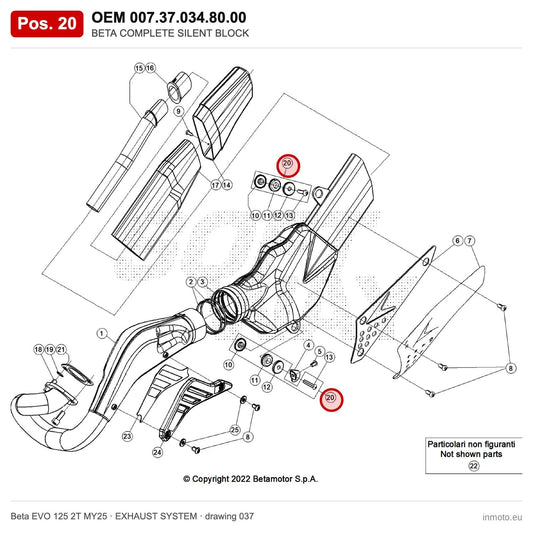 BETA COMPLETE SILENT BLOCK – OEM 007.37.034.80.00, position 20 on the Beta EVO 125 2T MY25 exhaust system drawing