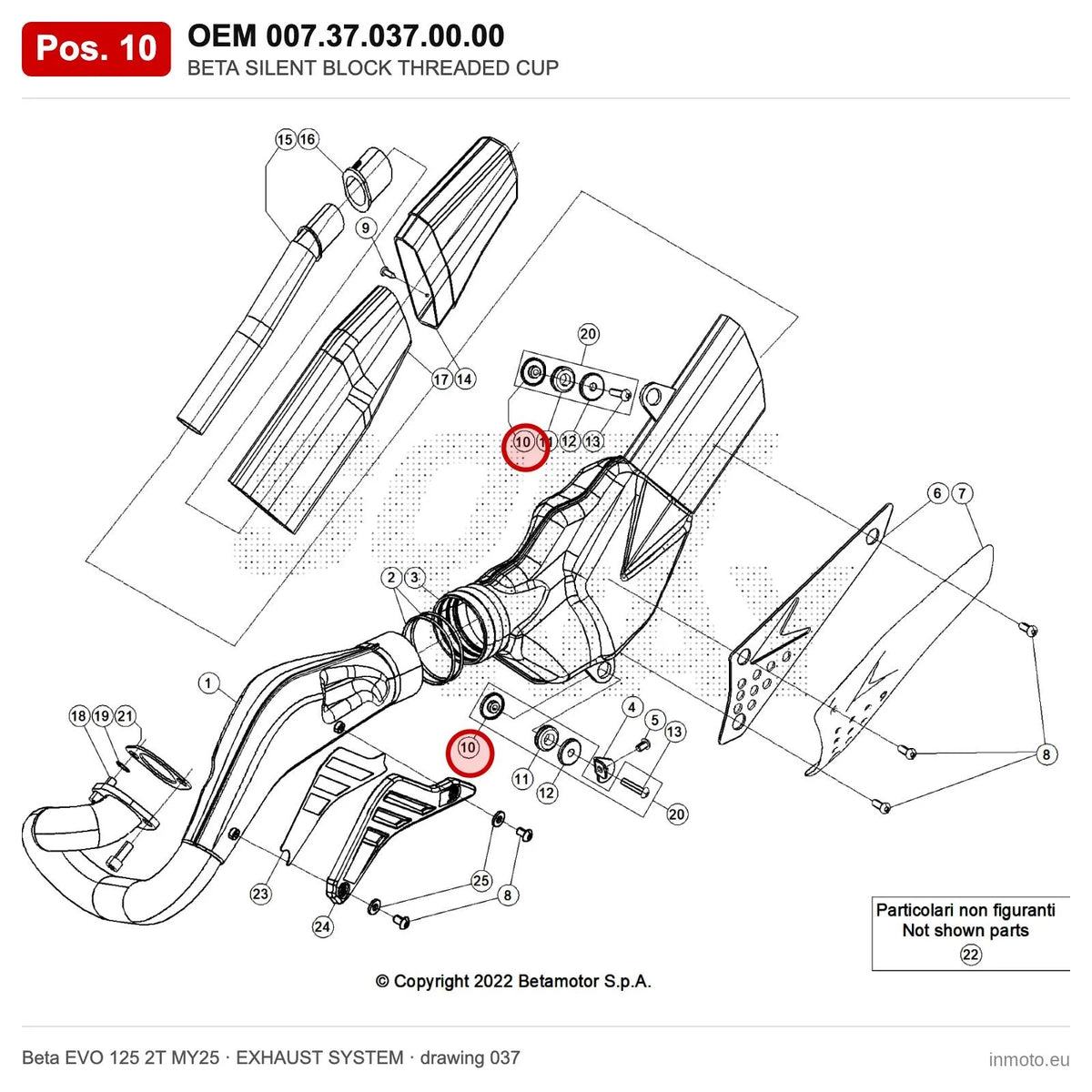 BETA SILENT BLOCK THREADED CUP – OEM 007.37.037.00.00, position 10 on the Beta EVO 125 2T MY25 exhaust system drawing