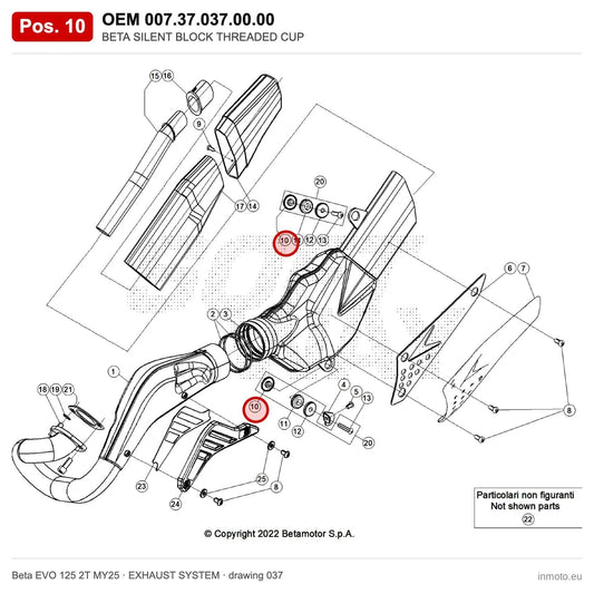 BETA SILENT BLOCK THREADED CUP – OEM 007.37.037.00.00, position 10 on the Beta EVO 125 2T MY25 exhaust system drawing