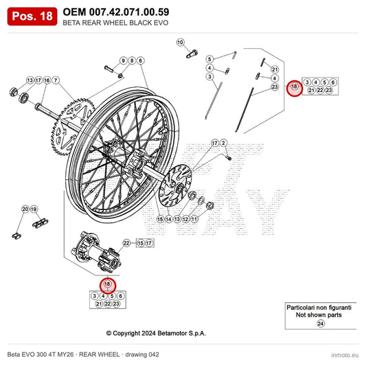 BETA REAR WHEEL BLACK EVO – OEM 007.42.071.00.59, position 18 on the Beta EVO 300 4T MY26 rear wheel drawing