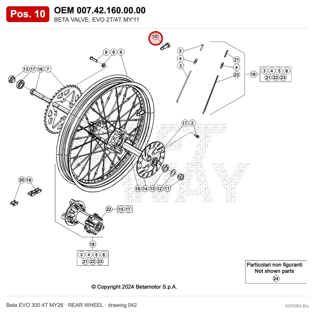 BETA VALVE, EVO 2T/4T MY'11 – OEM 007.42.160.00.00, position 10 on the Beta EVO 300 4T MY26 rear wheel drawing