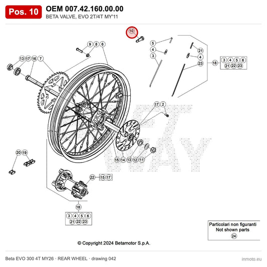 BETA VALVE, EVO 2T/4T MY'11 – OEM 007.42.160.00.00, position 10 on the Beta EVO 300 4T MY26 rear wheel drawing