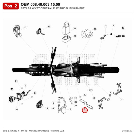 BETA BRACKET CENTRAL ELECTRICAL EQUIPMENT – OEM 008.40.003.15.00, position 2 on the Beta EVO 250 4T MY16 wiring harness drawing