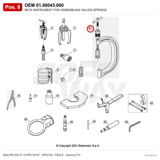 BETA INSTRUMENT FOR ASSEMBLING VALVES SPRINGS – OEM 01.00043.000, position 8 on the Beta RR 350 4T X-PRO MY27 special tools drawing