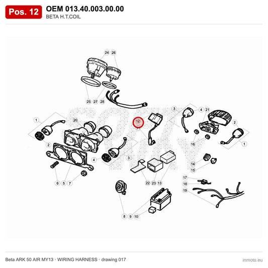 BETA H.T.COIL – OEM 013.40.003.00.00, position 12 on the Beta ARK 50 AIR MY13 wiring harness drawing