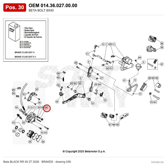 BETA BOLT 8X40 – OEM 014.36.027.00.00, position 30 on the Beta BLACK RR 50 2T 2026 brakes drawing