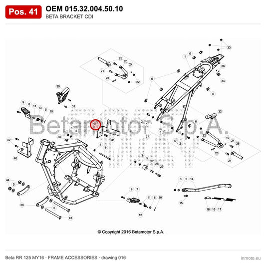 BETA BRACKET CDI – OEM 015.32.004.50.10, position 41 on the Beta RR 125 MY16 frame accessories drawing
