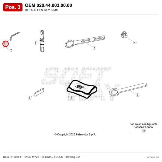 BETA ALLEN KEY 6 MM – OEM 020.44.003.00.00, position 3 on the Beta RR 350 4T RACE MY26 special tools drawing