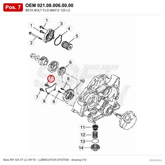 BETA BOLT FLG M6X12 125 LC – OEM 021.08.006.00.00, position 7 on the Beta RR 125 4T LC MY19 lubrication system drawing