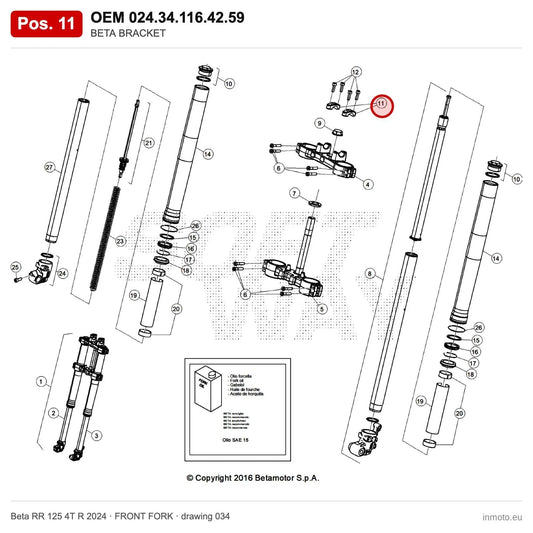 BETA BRACKET_1 – OEM 024.34.116.42.59, position 11 on the Beta RR 125 4T R 2024 front fork drawing
