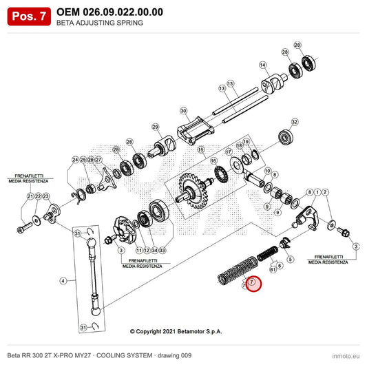 BETA ADJUSTING SPRING – OEM 026.09.022.00.00, position 7 on the Beta RR 300 2T X-PRO MY27 cooling system drawing