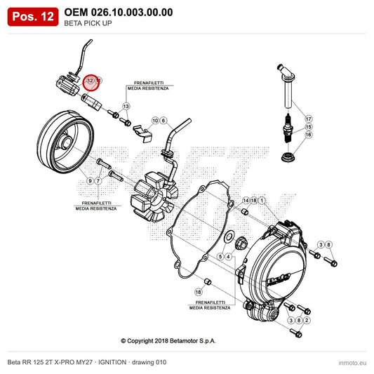 BETA PICK UP – OEM 026.10.003.00.00, position 12 on the Beta RR 125 2T X-PRO MY27 ignition drawing