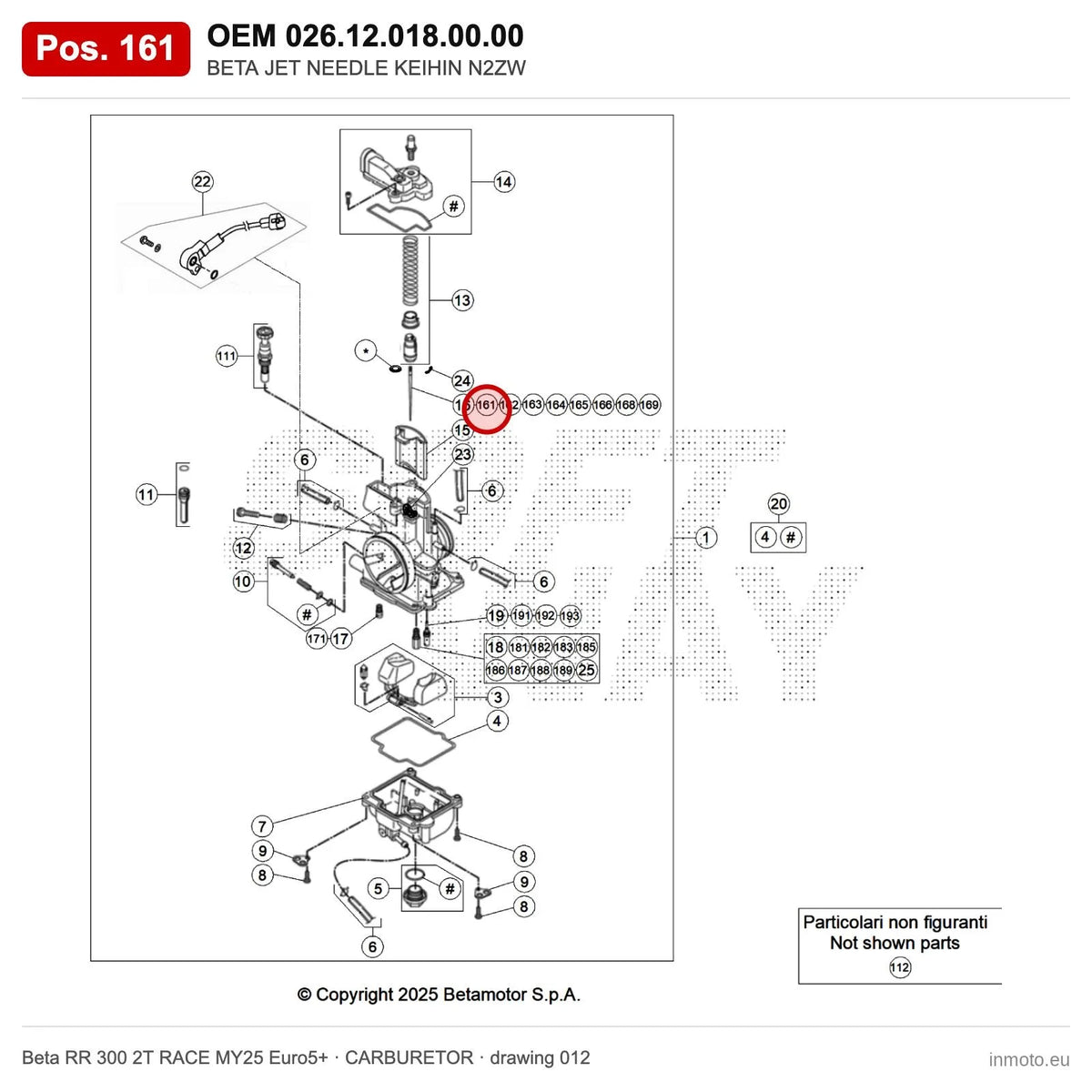 BETA JET NEEDLE KEIHIN N2ZW – OEM 026.12.018.00.00, position 161 on the Beta RR 300 2T RACE MY25 Euro5+ carburetor drawing