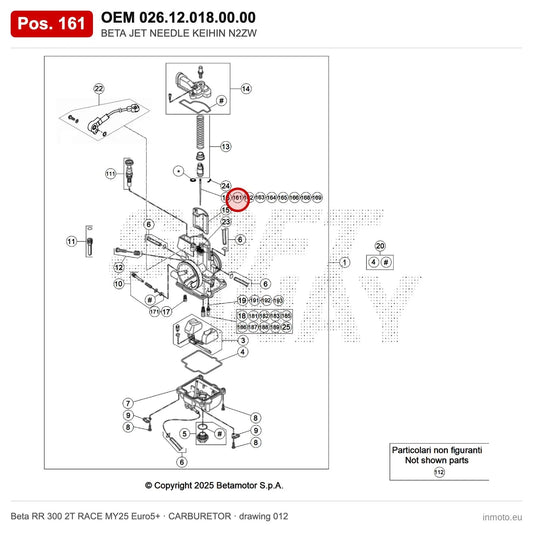 BETA JET NEEDLE KEIHIN N2ZW – OEM 026.12.018.00.00, position 161 on the Beta RR 300 2T RACE MY25 Euro5+ carburetor drawing
