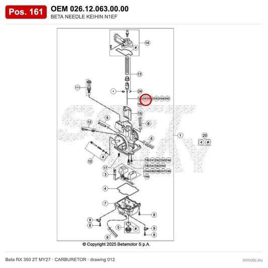 BETA NEEDLE KEIHIN N1EF – OEM 026.12.063.00.00, position 161 on the Beta RX 350 2T MY27 carburetor drawing