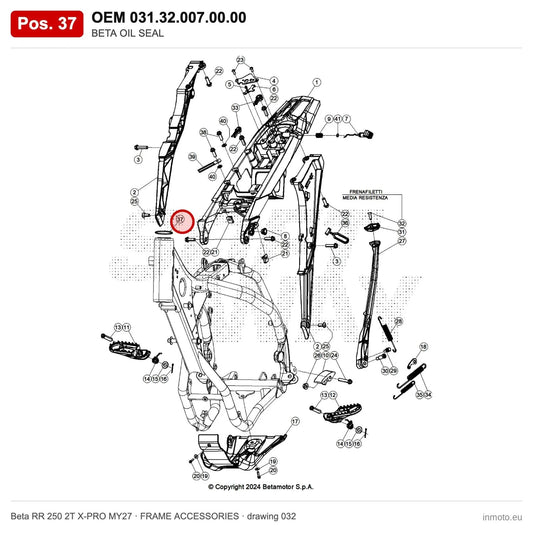 BETA OIL SEAL – OEM 031.32.007.00.00, position 37 on the Beta RR 250 2T X-PRO MY27 frame accessories drawing