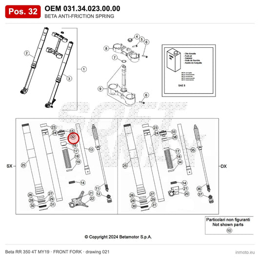 BETA ANTI-FRICTION SPRING – OEM 031.34.023.00.00, position 32 on the Beta RR 350 4T MY19 front fork drawing