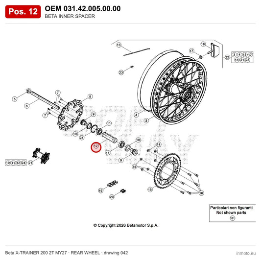 BETA INNER SPACER – OEM 031.42.005.00.00, position 12 on the Beta X-TRAINER 200 2T MY27 rear wheel drawing