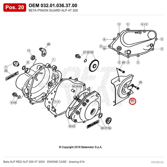 BETA PINION GUARD ALP 4T 200 – OEM 032.01.036.37.00, position 20 on the Beta ALP RED ALP 200 4T 2024 engine case drawing