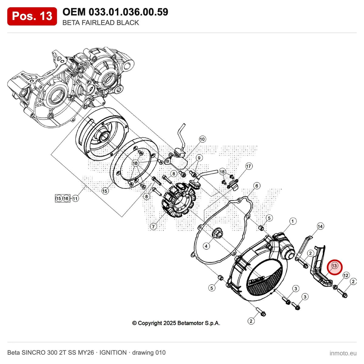 BETA FAIRLEAD BLACK – OEM 033.01.036.00.59, position 13 on the Beta SINCRO 300 2T SS MY26 ignition drawing