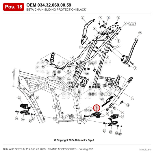 BETA CHAIN SLIDING PROTECTION BLACK – OEM 034.32.069.00.59, position 18 on the Beta ALP GREY ALP X 350 4T 2025 frame accessories drawing