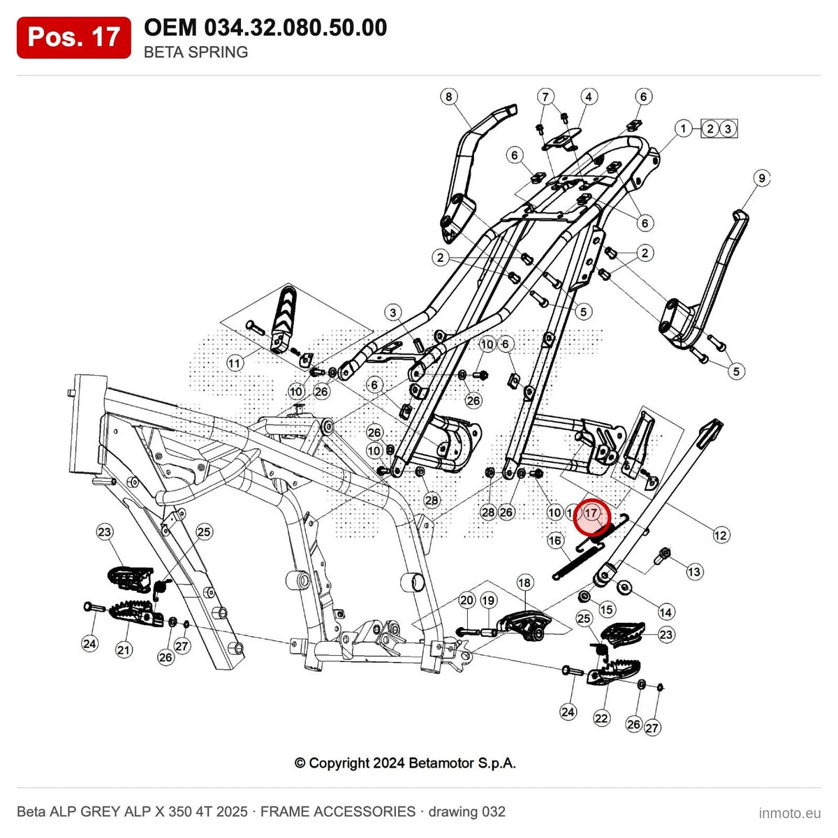 BETA SPRING – OEM 034.32.080.50.00, position 17 on the Beta ALP GREY ALP X 350 4T 2025 frame accessories drawing