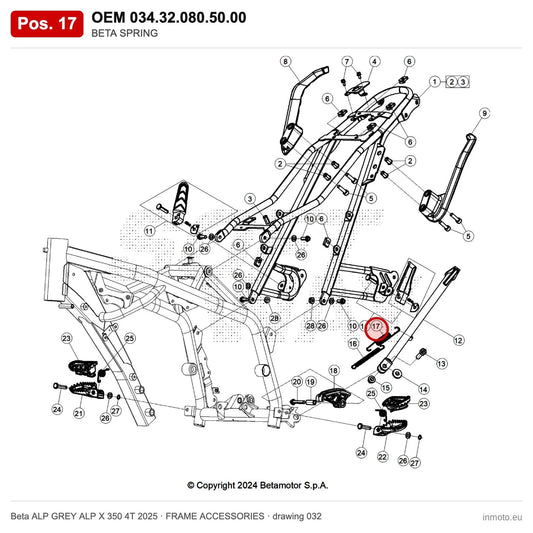 BETA SPRING – OEM 034.32.080.50.00, position 17 on the Beta ALP GREY ALP X 350 4T 2025 frame accessories drawing