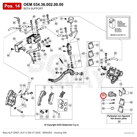 BETA SUPPORT – OEM 034.36.002.00.00, position 14 on the Beta ALP GREY ALP X 350 4T 2025 brakes drawing