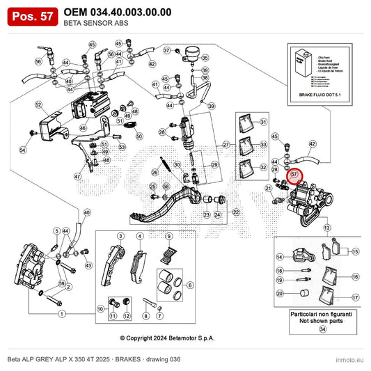 BETA SENSOR ABS – OEM 034.40.003.00.00, position 57 on the Beta ALP GREY ALP X 350 4T 2025 brakes drawing