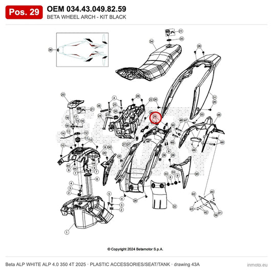 BETA WHEEL ARCH - KIT BLACK – OEM 034.43.049.82.59, position 29 on the Beta ALP WHITE ALP 4.0 350 4T 2025 plastic accessories/seat/tank drawing