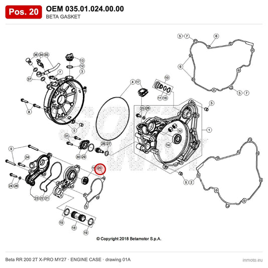 BETA GASKET – OEM 035.01.024.00.00, position 20 on the Beta RR 200 2T X-PRO MY27 engine case drawing