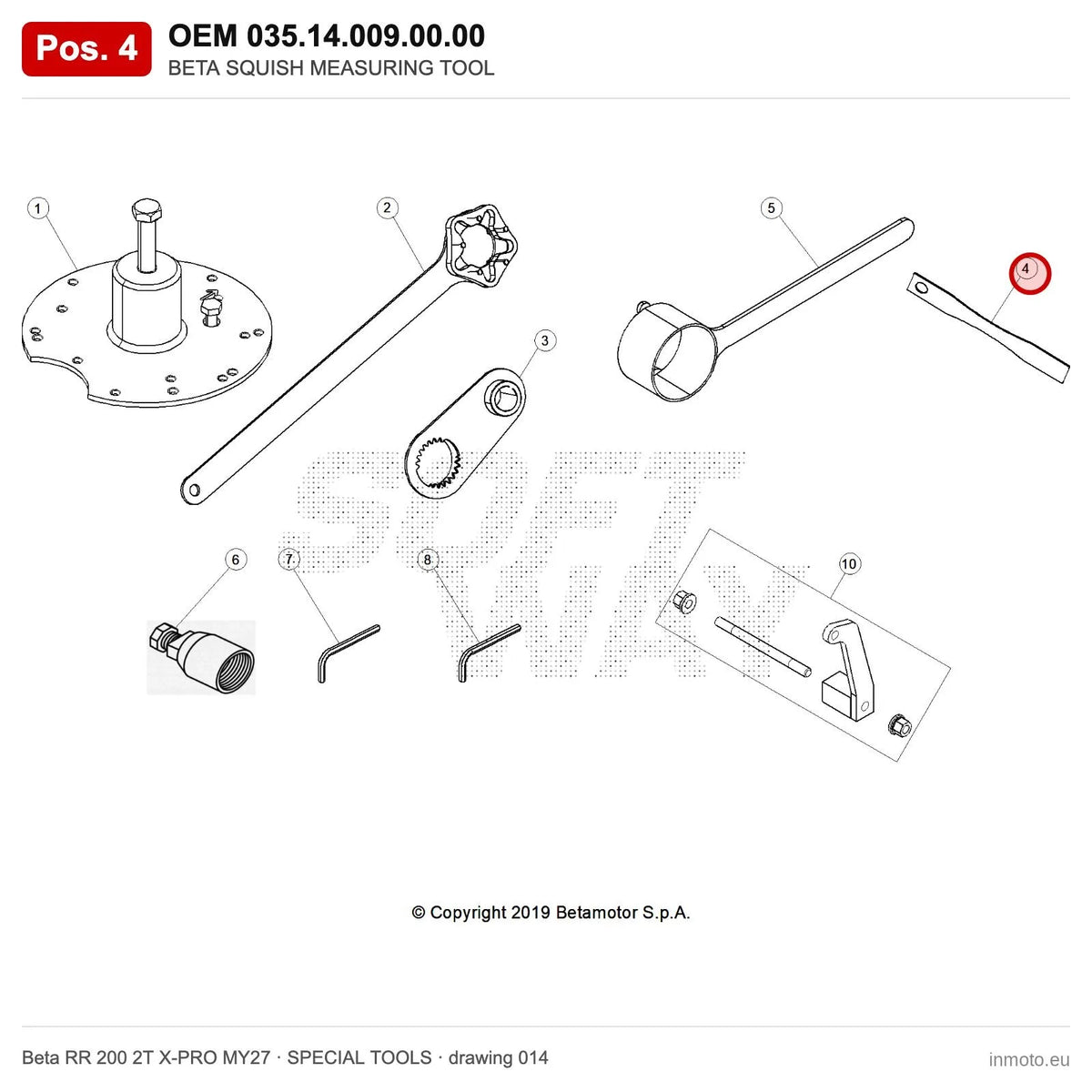 BETA SQUISH MEASURING TOOL – OEM 035.14.009.00.00, position 4 on the Beta RR 200 2T X-PRO MY27 special tools drawing