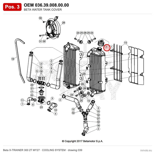 BETA WATER TANK COVER – OEM 036.39.008.00.00, position 3 on the Beta X-TRAINER 300 2T MY27 cooling system drawing