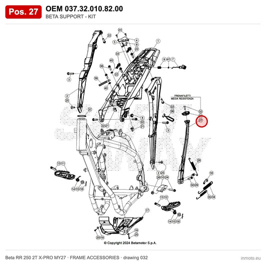 BETA SUPPORT - KIT – OEM 037.32.010.82.00, position 27 on the Beta RR 250 2T X-PRO MY27 frame accessories drawing