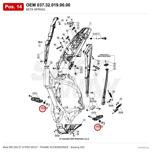 BETA SPRING – OEM 037.32.019.00.00, position 14 on the Beta RR 250 2T X-PRO MY27 frame accessories drawing
