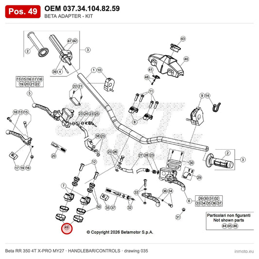 BETA ADAPTER - KIT – OEM 037.34.104.82.59, position 49 on the Beta RR 350 4T X-PRO MY27 handlebar/controls drawing