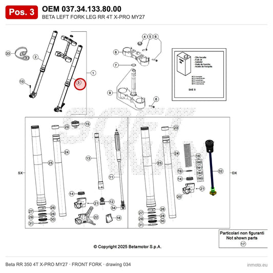 BETA LEFT FORK LEG RR 4T X-PRO MY27 – OEM 037.34.133.80.00, position 3 on the Beta RR 350 4T X-PRO MY27 front fork drawing