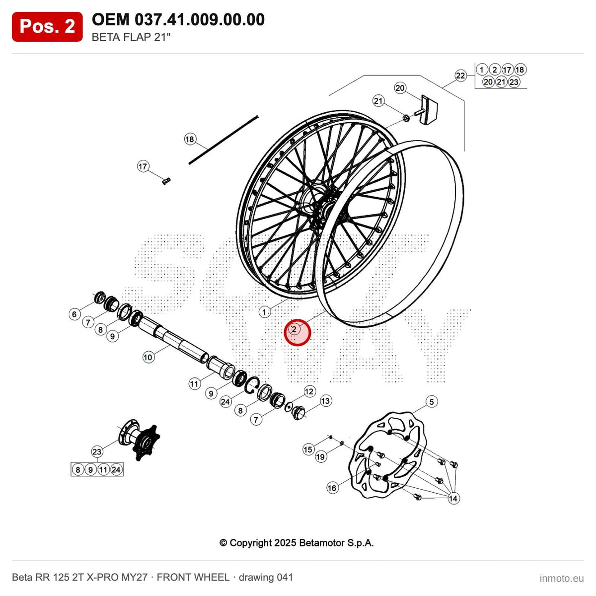 BETA FLAP 21" – OEM 037.41.009.00.00, position 2 on the Beta RR 125 2T X-PRO MY27 front wheel drawing