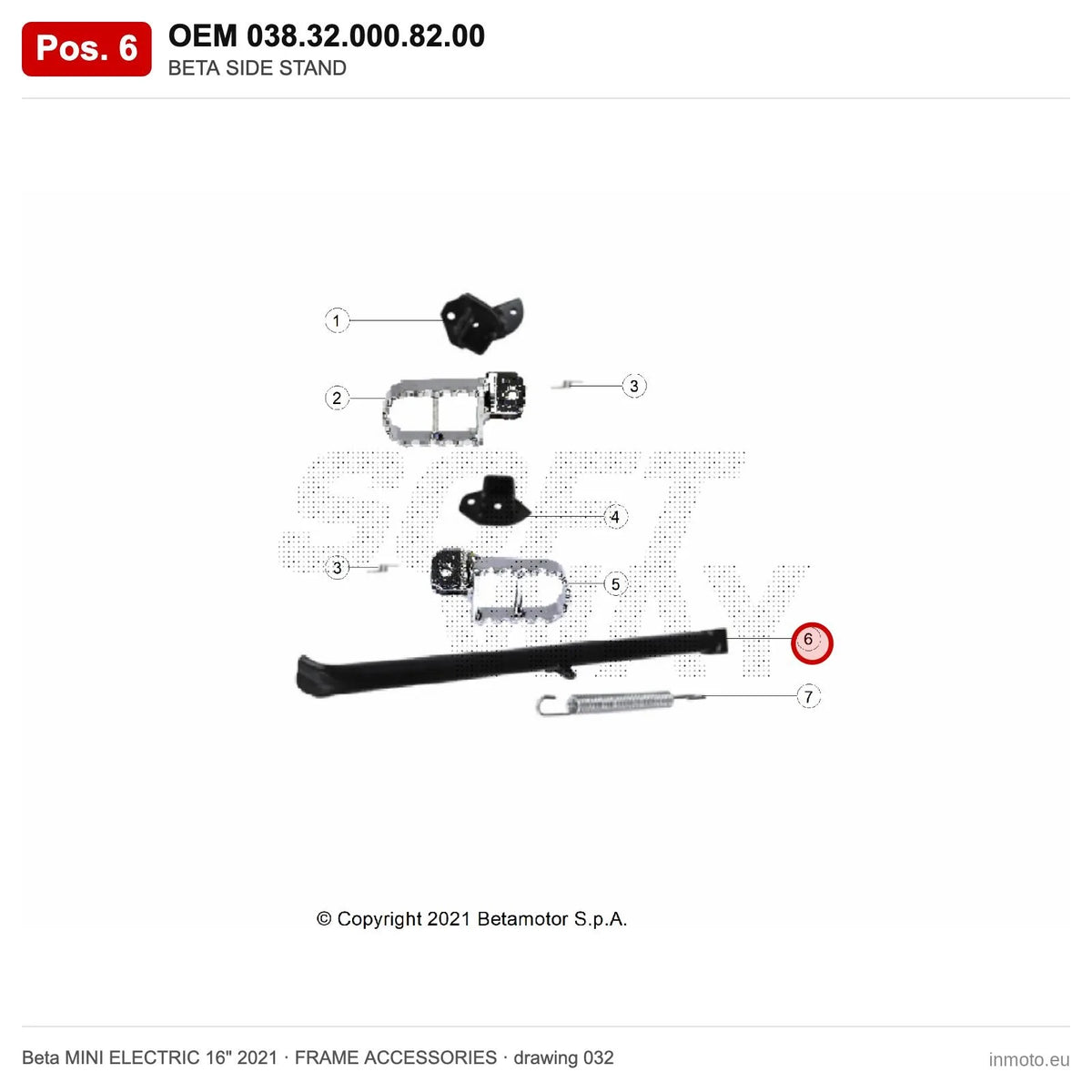 BETA SIDE STAND – OEM 038.32.000.82.00, position 6 on the Beta MINI ELECTRIC 16" 2021 frame accessories drawing