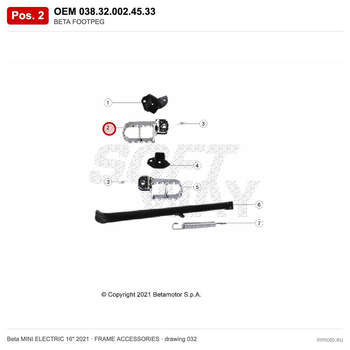 BETA FOOTPEG_1 – OEM 038.32.002.45.33, position 2 on the Beta MINI ELECTRIC 16" 2021 frame accessories drawing