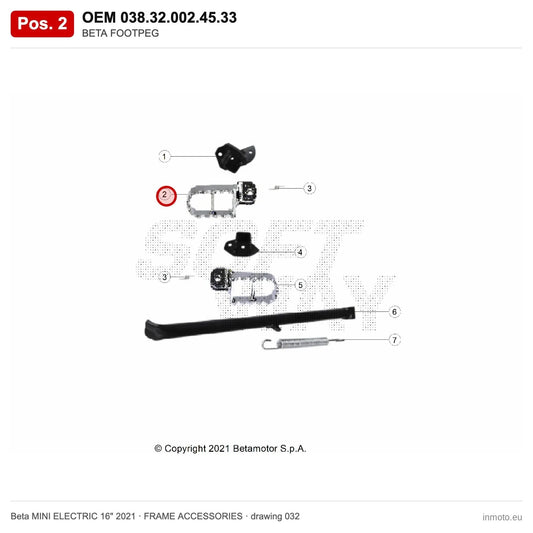 BETA FOOTPEG_1 – OEM 038.32.002.45.33, position 2 on the Beta MINI ELECTRIC 16" 2021 frame accessories drawing
