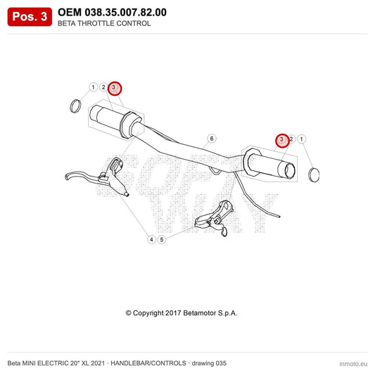 BETA THROTTLE CONTROL – OEM 038.35.007.82.00, position 3 on the Beta MINI ELECTRIC 20" XL 2021 handlebar/controls drawing